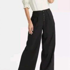 Who what wear‎ button front wide leg trousers black size 6 Womens Pants